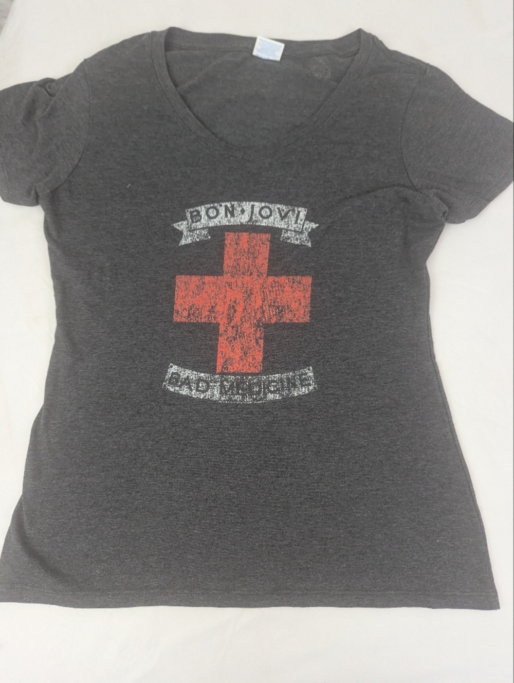 Bon Jovi Women's Tshirt Bad Medicine Charcoal Grey With Medic Cross Small